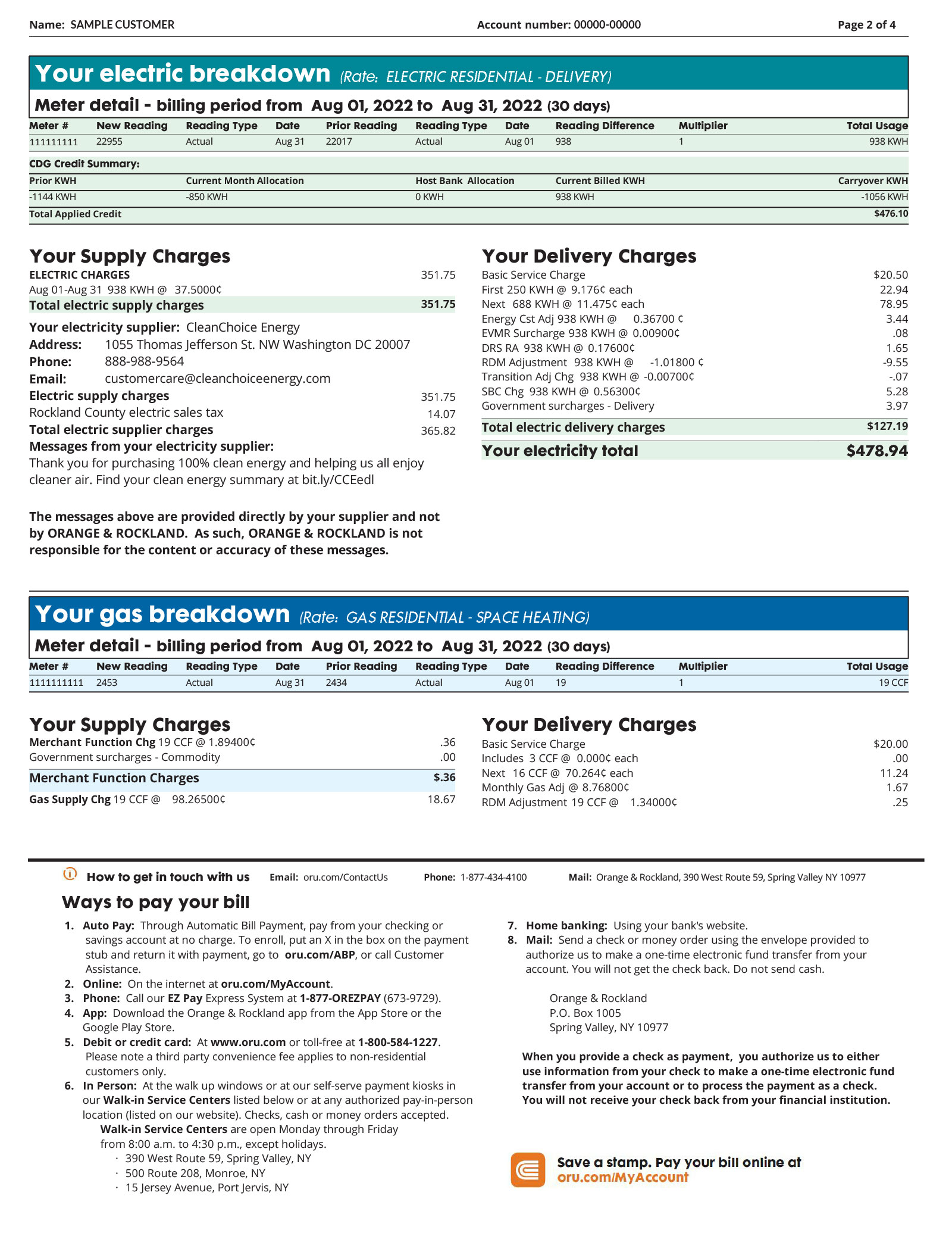 How To Find Solar Bill Credits On Your Utility Bill Clearway   NY Orange And Rockland Sample Bill 